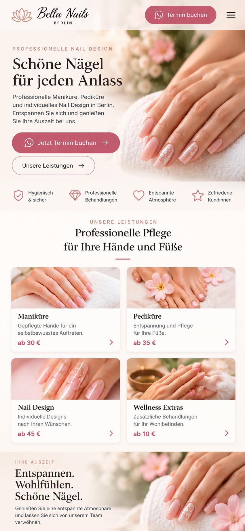Bella Nails Berlin – homepage on mobile