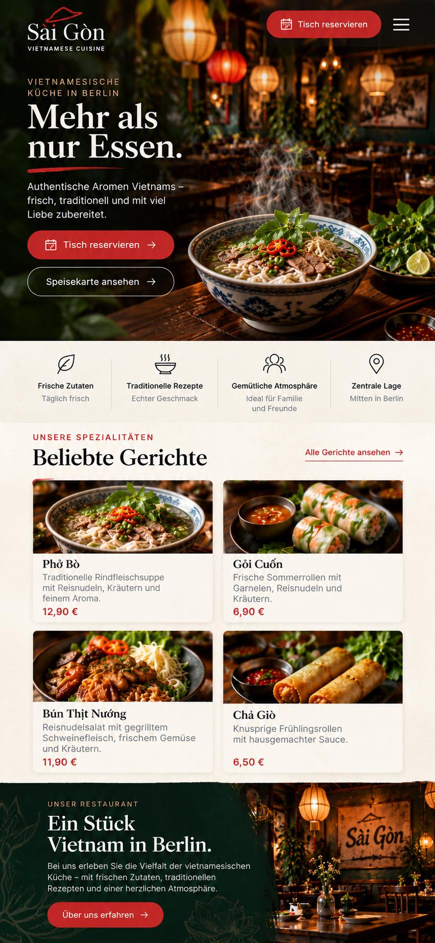 Restaurant – homepage on mobile